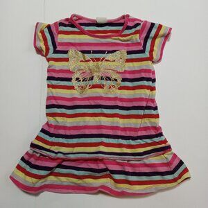 H&M HM Gold Butterfly Light Jersey Knit Dress Sz 9-12 Months Rainbow Stripe